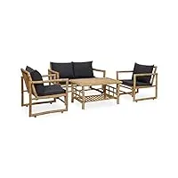 vidaxl salon de jardin 4 pcs avec coussins mobilier de jardin mobilier de patio meubles d'extérieur ensemble de meubles de terrasse bambou