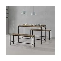 [en.casa] set de meubles design de salle à manger table avec 2 bancs places ensemble pour 4 personnes acier laqué panneau de particules noir effet bois foncé