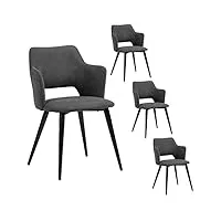 meuble cosy lot de 4 chaises de salle à manger scandinave fauteuil avec accoudoirs assise rembourrée en tissu pieds en métal pour cuisine salon chambre bureau, acier allié, gris, 48x54,5x80cm