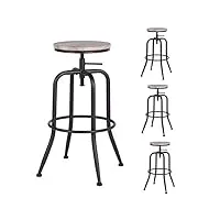 meuble cosy lot de 4 tabouret bar vintage chaise siège cuisine hauteur réglable 69-77cm pivotant sur 360° avec repose-pieds style industriel pieds métal anacletus oak chêne 4pcs 39x39x69-77cm