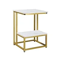 homcom table basse moderne salon table d'appoint chambre guéridon bout de canapé design structure acier doré plateau étagère aspect marbre blanc
