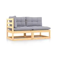 vidaxl salon de jardin 2 pcs avec coussins mobilier de patio ensemble de meubles de terrasse meubles d'extérieur mobilier de jardin bois de pin massif