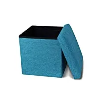 cosaving tabouret pouf cube coffres de rangement pliable tabouret avec mousse à mémoire siège repose-pieds coffre carré 30x30x30cm bleu-vert