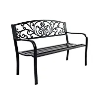 costway banc de jardin en fer + acier banquette de jardin 2 places meuble pour parc terrasse balcon 127 x 60 x 85 cm (noir)