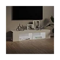 tidyard meuble tv avec lumières led, support de télévision, meuble tv bas avec led blanc brillant 135x39x30 cm