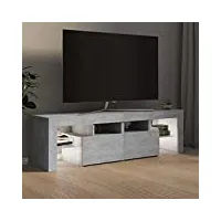 tidyard meuble tv avec lumières led, support de télévision, meuble tv bas avec led gris béton 140x35x40 cm