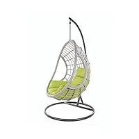 kideo® palmanova grand fauteuil suspendu avec armature et coussins, polyrotin, gris (coussins : nid vert pomme 6068)