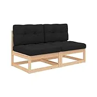 vidaxl 2x bois de pin canapés centraux de jardin avec coussins canapés centraux de patio meubles de terrasse canapés de jardin extérieur arrière-cour