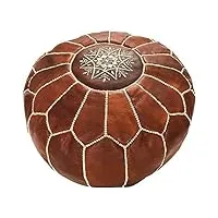 artouarzazate housse de pouf en cuir marocain de qualité supérieure, pouf ottoman 100 % cuir naturel, cadeau de maison, cadeau de mariage, repose-pieds (marron foncé)