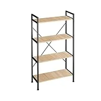 tectake bibliothèque à 4 niveaux Étagère Échelle meuble de rangement design industriel structure en acier et en bois mdf– diverses couleurs (marron clair)
