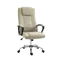 homcom fauteuil de bureau à roulettes chaise manager ergonomique pivotante hauteur réglable lin 62 x 62 x 119 cm kaki