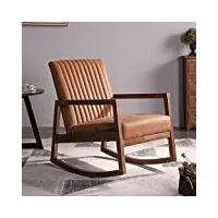wahson chaise à bascule cuir pu fauteuil à bascule avec pieds en bois massif chaise berçante pour salon/chambre à coucher/balcon (marron)