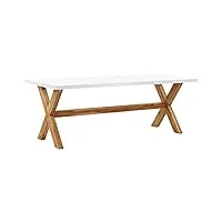 table de repas de jardin 200 x 100 cm avec plateau blanc résistant et pieds en bois naturel idéale pour extérieur au style scandinave beliani