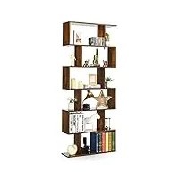 costway bibliothèque industriel en forme de s, Étagère à 6 niveaux, meuble de rangement avec anti-basculement, 80 x 23 x 191 cm, pour salon, chambre, bureau, marron