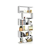 costway bibliothèque en forme de s, Étagère à 6 niveaux, meuble de rangement avec anti-basculement, 80 x 23 x 191 cm, pour salon, chambre, bureau, blanc