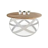 lumarc firenze, table basse de salon faite à la main en bois massif de hêtre naturel au design industriel minimaliste moderne, ronde, Ø70x40 cm