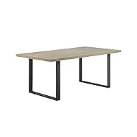 mon mobilier design macon table de salle à manger plateau aspect chêne pieds noir 180 cm