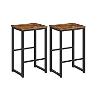 hoobro chaises de bar, lot de 2, tabourets hauts, avec repose-pieds de différente hauteur, cadre en métal, bords biseautés, pour cuisine, salle à manger, salon, marron rustique, ebf34by01
