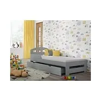 children's beds home - lit simple – kiko pour enfants et jeunes enfants – taille 180 x 80, couleur gris, tiroir oui, matelas 10 cm en latex/fibre de coco
