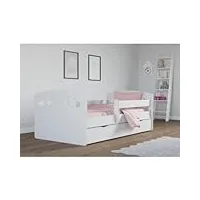 children's beds home - lit simple oscar – pour enfants et jeunes enfants – taille 180 x 80, couleur blanc – rose, tiroir no, matelas en mousse haute résilience de 12 cm