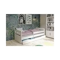 children's beds home - lit simple kami – pour enfants et jeunes enfants – taille 180 x 80, couleur blanc, tiroir oui, matelas 12 cm haute résilience en latex