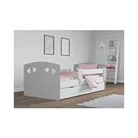 children's beds home - lit simple bella – pour enfant enfant enfant junior – taille 160 x 80, couleur gris, tiroir no, matelas 10 cm en latex/fibre de coco