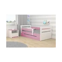 children's beds home - lit simple kami – pour enfants et jeunes enfants – taille 180 x 80, couleur rose, tiroir oui, matelas 12 cm haute résilience en latex