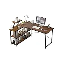 tanytao-shop bureau informatique, table d’étude coin pc bureau en forme de l-c 47 "bureau de poste de travail simple à domicile avec étagères de rangement, brun rustique et noir pour bureau, salon