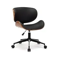 mingone chaise de bureau bois chaise hauteur réglable chaise pivotant siège ergonomique chaise de conférence confortable avec dossier, noir