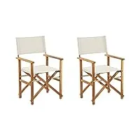 2 chaises fauteuils metteur en scène pliantes en bois acacia clair avec accoudoirs et assise blanc cassé idéales pour jardin boho et rétro beliani