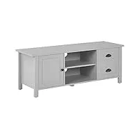 meuble tv buffet gris clair en bois d'ingénierie avec 2 tiroirs et porte Étagères trous passe-câble style rustique et scandinave