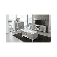 skraut home | ensemble buffet + meuble tv + table basse pour salon | modèle wind | ensemble salle à manger | structure résistante | montage facile | finition blanc/ciment