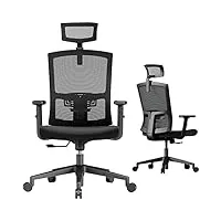 noblewell chaise de bureau ergonomique, fauteuil de bureau en maille avec support lombaire, appui-tête réglable, chaise d'ordinateur pivotante, chaise de bureau confortable à haut dossier, noir
