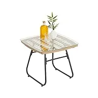 idimex table d'appoint pour jardin costa, table basse d'extérieur, plateau carré en verre et imitation rotin, piètement en acier noir anti-rouille