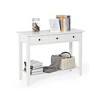 meerveil - table console - meuble de console en bois avec 3 tiroirs et 1 etagère surface peinte style simple pour entrée salon 100 x 34 x 74cm blanc