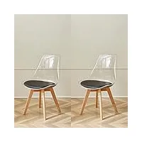 grandca home lot de 2 chaises de salle à manger avec coussin de siège en cuir pu, chaises latérales transparentes pour cuisine, salle à manger, chambre à coucher (noir/pu)