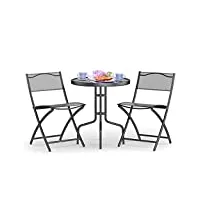 relax4life salon de jardin bistro pliable 2 places, table jardin exterieur en verre trempé avec chaise cadre en acier pour terrasse patio café(noir)