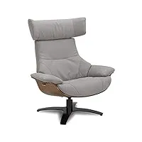 naos : fauteuil de relaxation design, ergonomique et confortable - chêne naturel - tissus microfibre gris clair