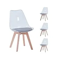 benyled lot de 4 chaises de salle à manger style scandinave design rétro chaises latérales en acrylique transparent chaise en cristal avec coussin d'assise en lin (gris, 4)