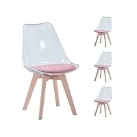 benyled lot de 4 chaises de salle à manger de style scandinave, design rétro, chaises latérales en acrylique transparent, chaise en cristal avec coussin d'assise en velours (rose)