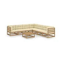 vidaxl salon de jardin 8 pcs avec coussins meubles d'extérieur mobilier de patio mobilier de jardin meubles de terrasse marron miel bois de pin massif