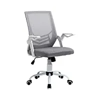 vinsetto fauteuil de bureau chaise de bureau en maille respirante dossier ergonomique avec support lombaire pivotant à 360 ° hauteur réglable 62,5 x 55 x 94-104 cm gris blanc