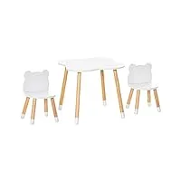homcom ensemble table et chaises enfant design scandinave motif ourson bois pin mdf blanc