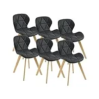lot de 6 chaises de salle à manger design siège cuisine similicuir pieds solides en hêtre 81 x 57 x 49 cm noir