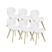 lot de 6 chaises de salle à manger design siège cuisine similicuir pieds solides en hêtre 81 x 57 x 49 cm blanc