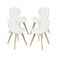 lot de 4 chaises de salle à manger design siège cuisine similicuir pieds solides en hêtre 81 x 57 x 49 cm blanc