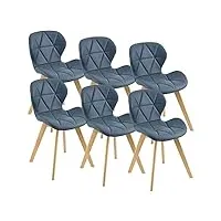 lot de 6 chaises de salle à manger design siège cuisine similicuir pieds solides en hêtre 81 x 57 x 49 cm bleu