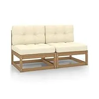 vidaxl 2x bois de pin canapés centraux de jardin avec coussins canapés centraux de patio meuble de terrasse canapés de jardin extérieur crème