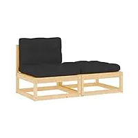 vidaxl salon de jardin 2 pcs avec coussins mobilier de patio mobilier de jardin ensemble de meubles d'extérieur meubles de terrasse bois de pin massif