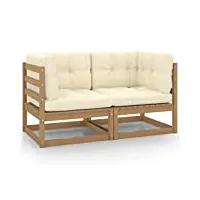 vidaxl pin solide canapé 2 places de jardin avec coussins sofa de terrasse canapé d'extérieur meuble de terrasse meuble d'extérieur marron miel